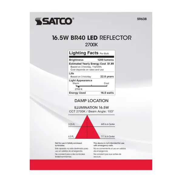 16.5 Watt - LED BR40 - 2700K - 103 deg. Beam Angle - Medium base - 120 Volt - dimmable - Image 5