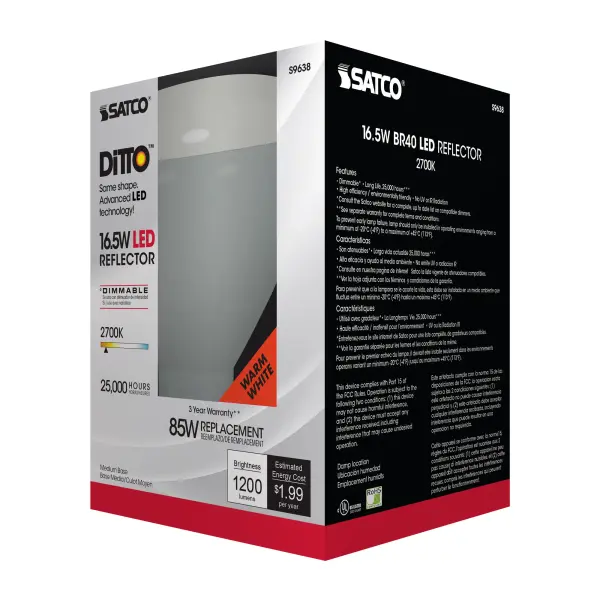 16.5 Watt - LED BR40 - 2700K - 103 deg. Beam Angle - Medium base - 120 Volt - dimmable - Image 6
