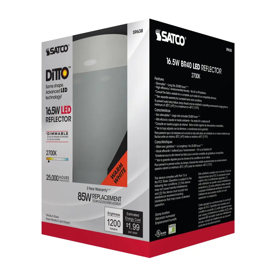 16.5 Watt - LED BR40 - 2700K - 103 deg. Beam Angle - Medium base - 120 Volt - dimmable - Image 6