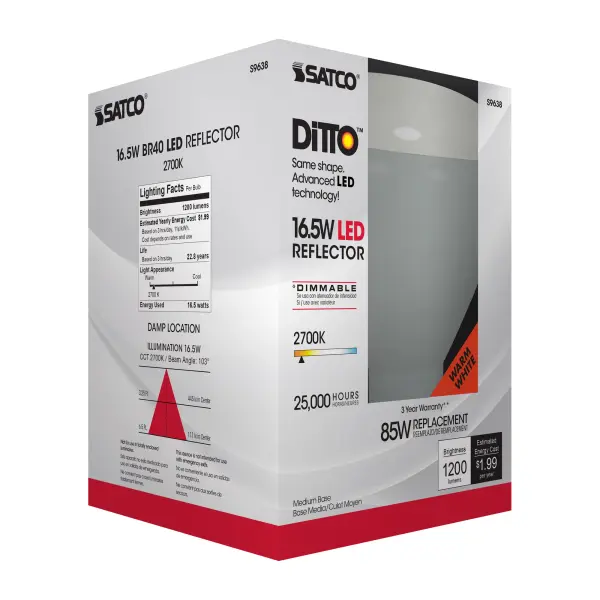 16.5 Watt - LED BR40 - 2700K - 103 deg. Beam Angle - Medium base - 120 Volt - dimmable - Image 7