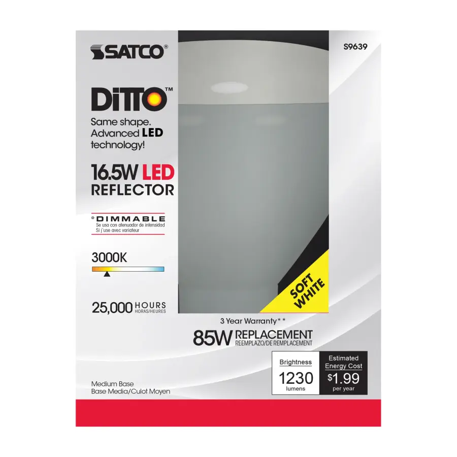 16.5 Watt - LED BR40 - 3000K - 103 deg. Beam Angle - Medium base - 120 Volt - Dimmable - Image 2