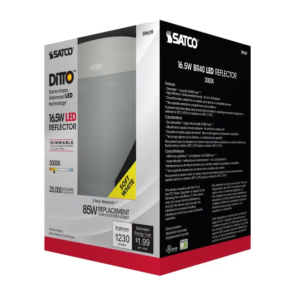 16.5 Watt - LED BR40 - 3000K - 103 deg. Beam Angle - Medium base - 120 Volt - Dimmable - Image 6
