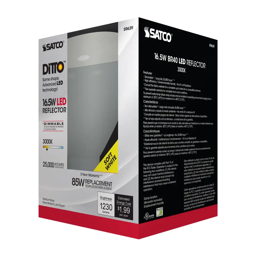 16.5 Watt - LED BR40 - 3000K - 103 deg. Beam Angle - Medium base - 120 Volt - Dimmable - Image 6