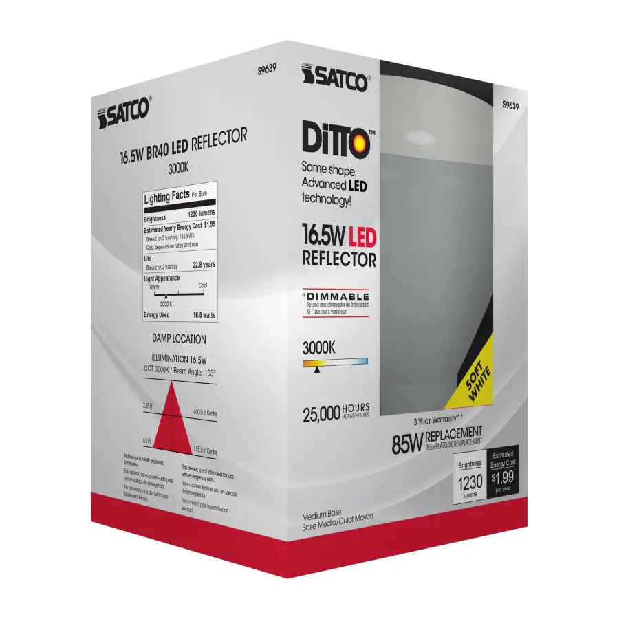 16.5 Watt - LED BR40 - 3000K - 103 deg. Beam Angle - Medium base - 120 Volt - Dimmable - Image 7