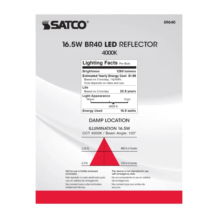 16.5 Watt - LED BR40 - 4000K - 103 deg. Beam Angle - Medium base - 120 Volt - Dimmable - Image 5