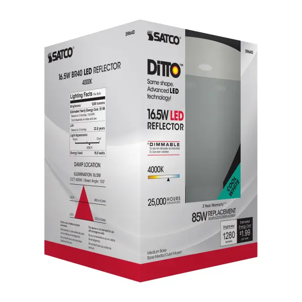 16.5 Watt - LED BR40 - 4000K - 103 deg. Beam Angle - Medium base - 120 Volt - Dimmable - Image 7