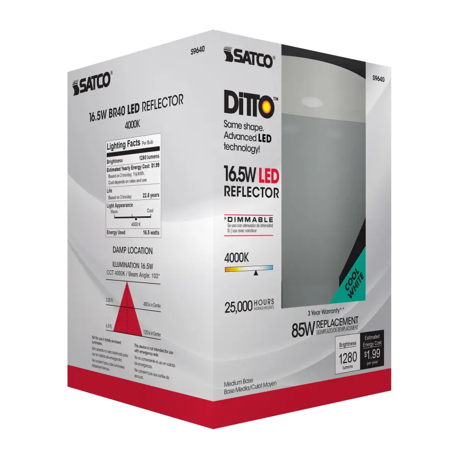 16.5 Watt - LED BR40 - 4000K - 103 deg. Beam Angle - Medium base - 120 Volt - Dimmable - Image 7