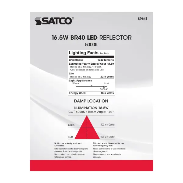 16.5 Watt - LED BR40 - 5000K - 103 deg. Beam Angle - Medium base - 120 Volt - Dimmable - Image 5