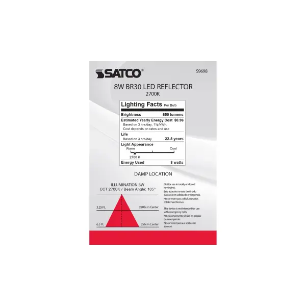 8 Watt - BR30 LED - Medium base - 2700K - 105 deg. Beam Angle - 120 Volt - 2-Pack Display Pack - Image 4