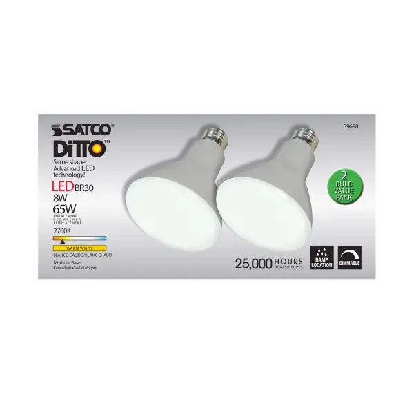 8 Watt - BR30 LED - Medium base - 2700K - 105 deg. Beam Angle - 120 Volt - 2-Pack Display Pack - Image 10