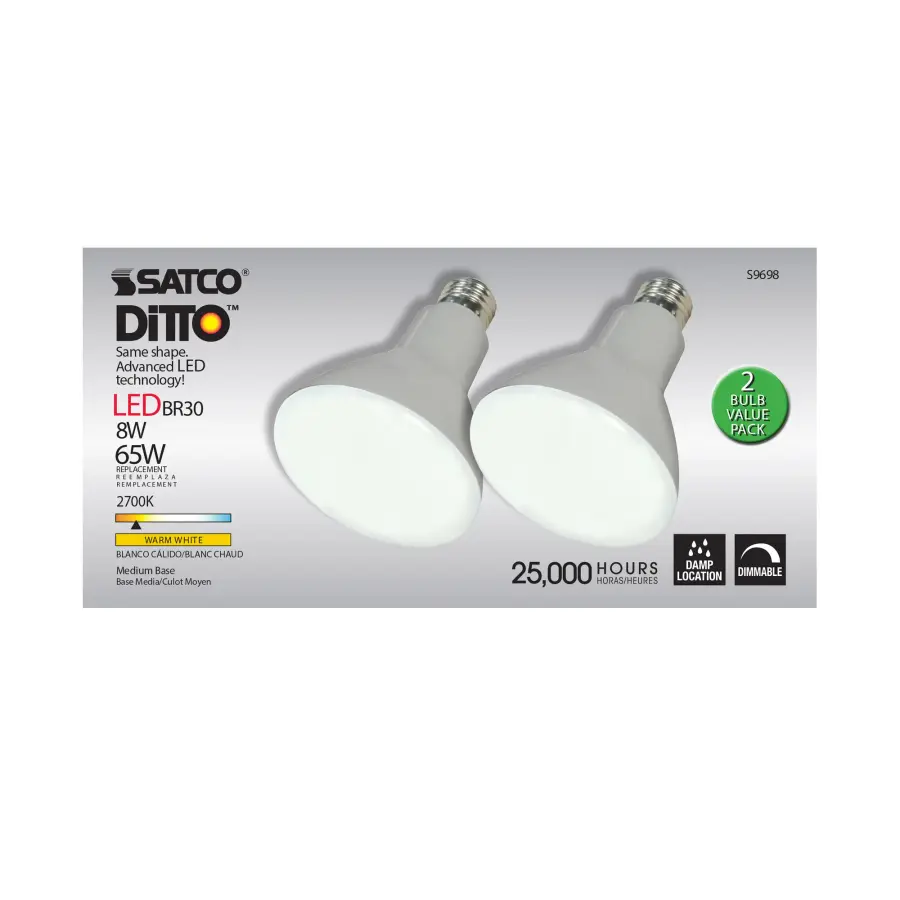 8 Watt - BR30 LED - Medium base - 2700K - 105 deg. Beam Angle - 120 Volt - 2-Pack Display Pack - Image 10