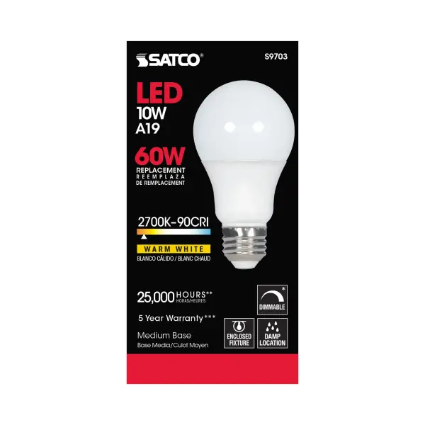 10 Watt - A19 LED - 2700K - Medium base - 220 deg. Beam Angle - 90CRI - 120 Volt - Image 3