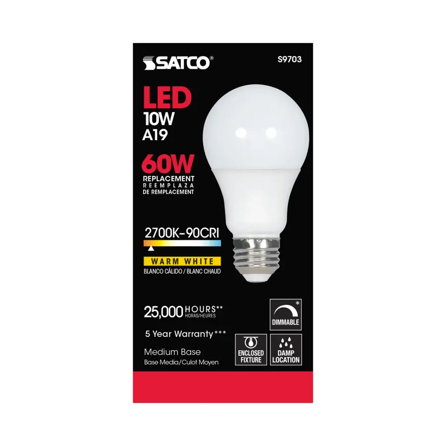 10 Watt - A19 LED - 2700K - Medium base - 220 deg. Beam Angle - 90CRI - 120 Volt - Image 3