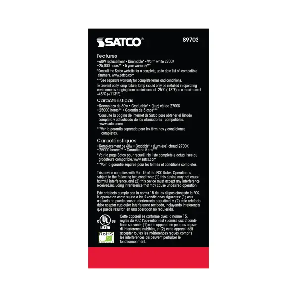 10 Watt - A19 LED - 2700K - Medium base - 220 deg. Beam Angle - 90CRI - 120 Volt - Image 5