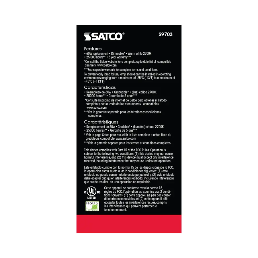 10 Watt - A19 LED - 2700K - Medium base - 220 deg. Beam Angle - 90CRI - 120 Volt - Image 5