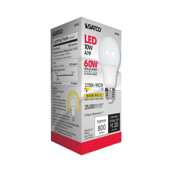 10 Watt - A19 LED - 2700K - Medium base - 220 deg. Beam Angle - 90CRI - 120 Volt - Image 6