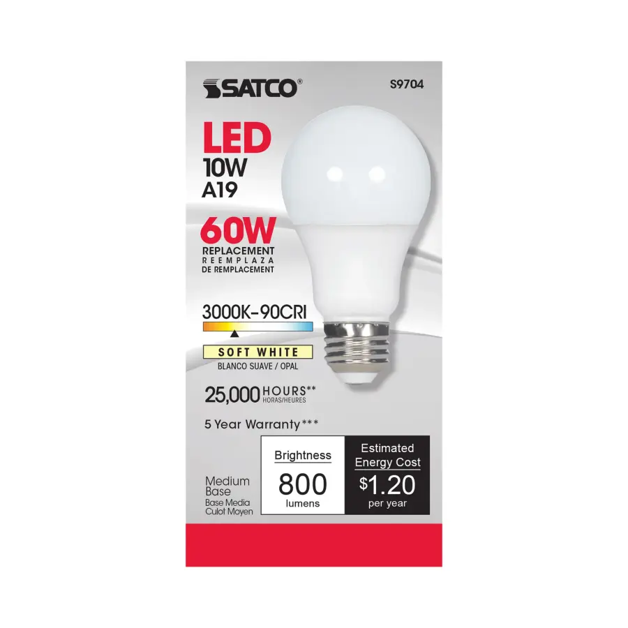 10 Watt - A19 LED - 3000K - Medium base - 220 deg. Beam Angle - 90CRI - 120 Volt - Image 2