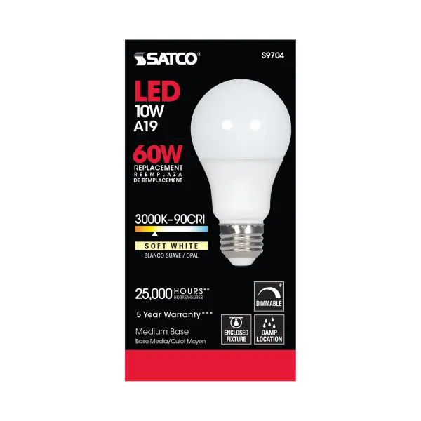 10 Watt - A19 LED - 3000K - Medium base - 220 deg. Beam Angle - 90CRI - 120 Volt - Image 3