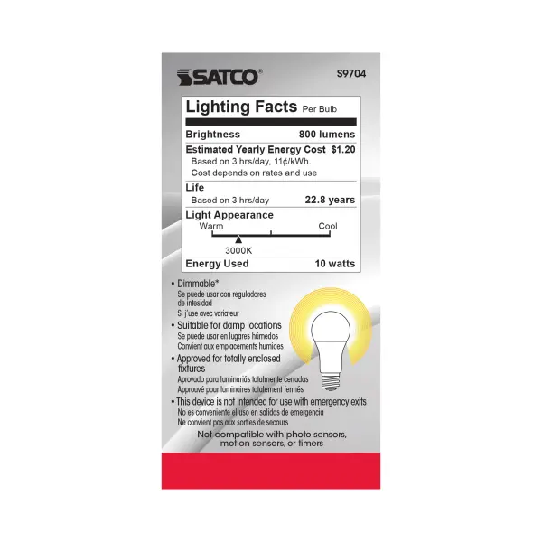 10 Watt - A19 LED - 3000K - Medium base - 220 deg. Beam Angle - 90CRI - 120 Volt - Image 4