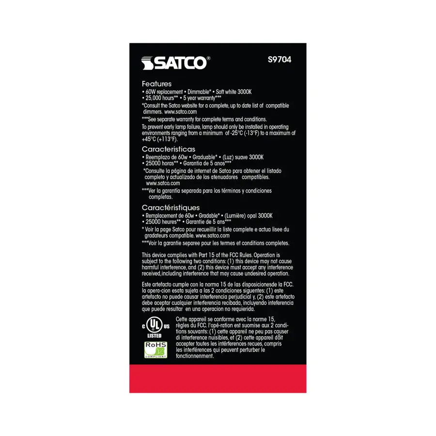 10 Watt - A19 LED - 3000K - Medium base - 220 deg. Beam Angle - 90CRI - 120 Volt - Image 5