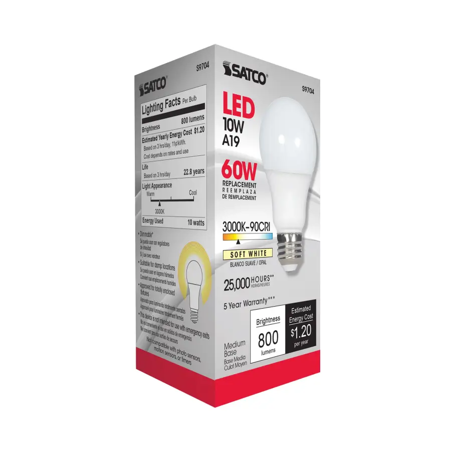 10 Watt - A19 LED - 3000K - Medium base - 220 deg. Beam Angle - 90CRI - 120 Volt - Image 6