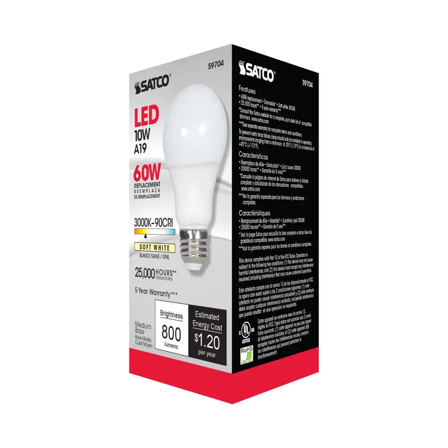 10 Watt - A19 LED - 3000K - Medium base - 220 deg. Beam Angle - 90CRI - 120 Volt - Image 9
