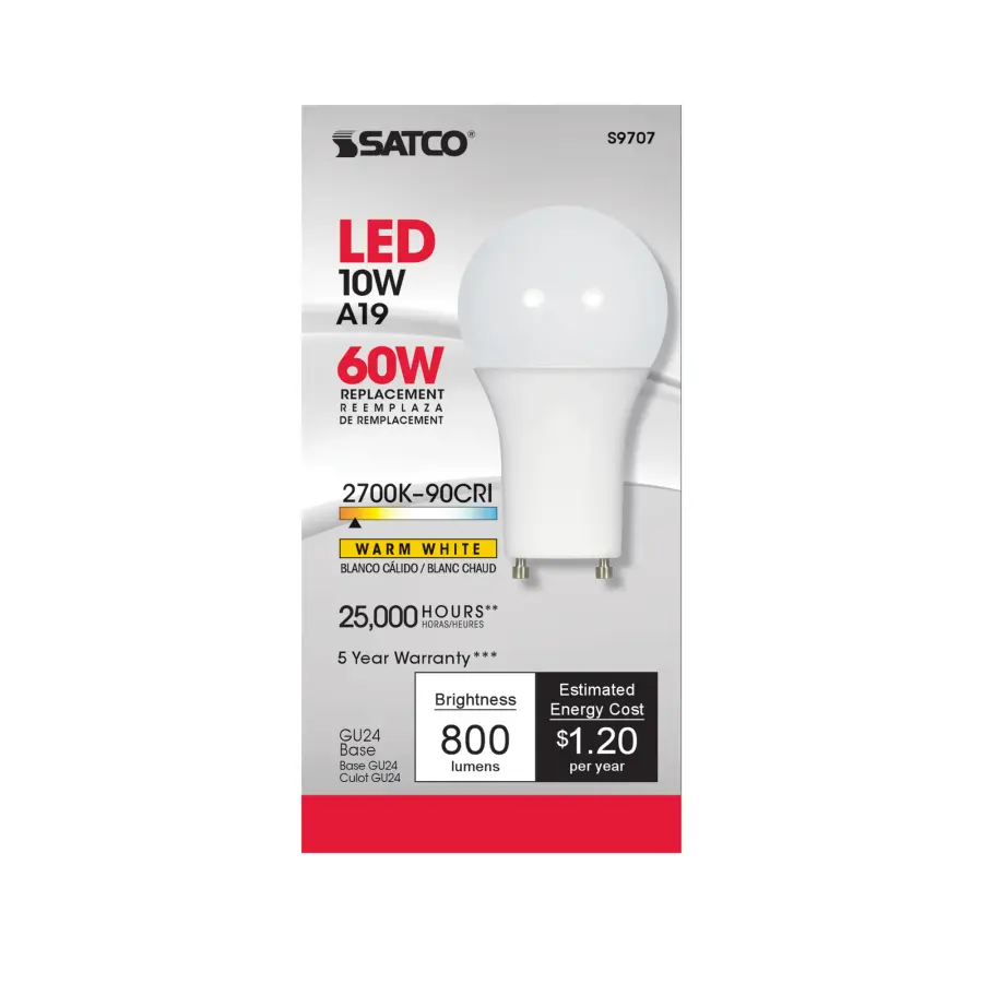 10 Watt - A19 LED - 2700K - GU24 base - 220 deg. Beam Angle - 90CRI - 120 Volt - Image 5