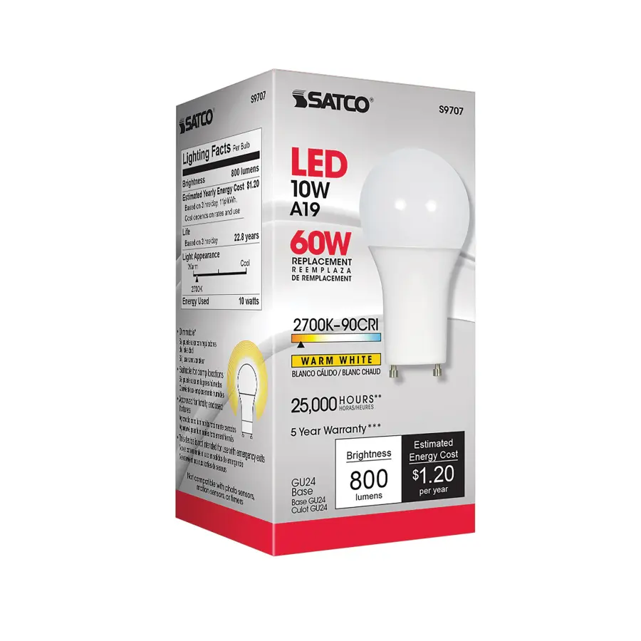 10 Watt - A19 LED - 2700K - GU24 base - 220 deg. Beam Angle - 90CRI - 120 Volt - Image 6