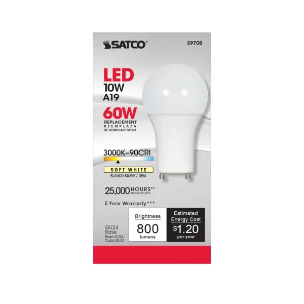 10 Watt - A19 LED - 3000K - GU24 base - 220 deg. Beam Angle - 90CRI - 120 Volt - Image 8