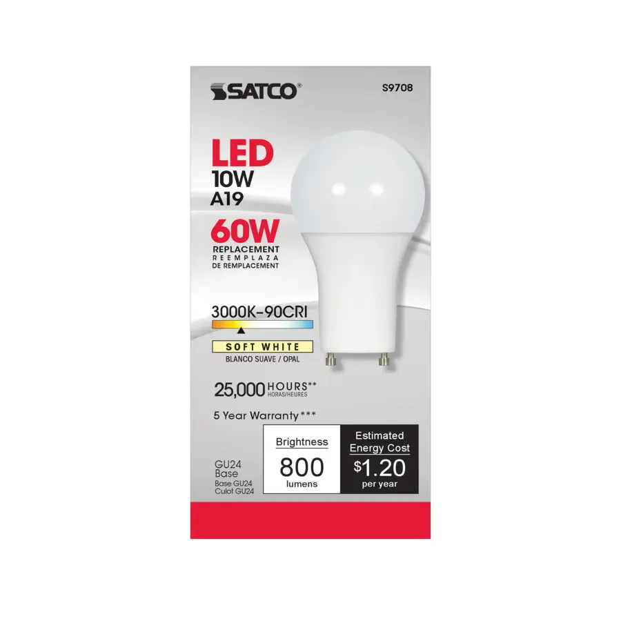 10 Watt - A19 LED - 3000K - GU24 base - 220 deg. Beam Angle - 90CRI - 120 Volt - Image 8