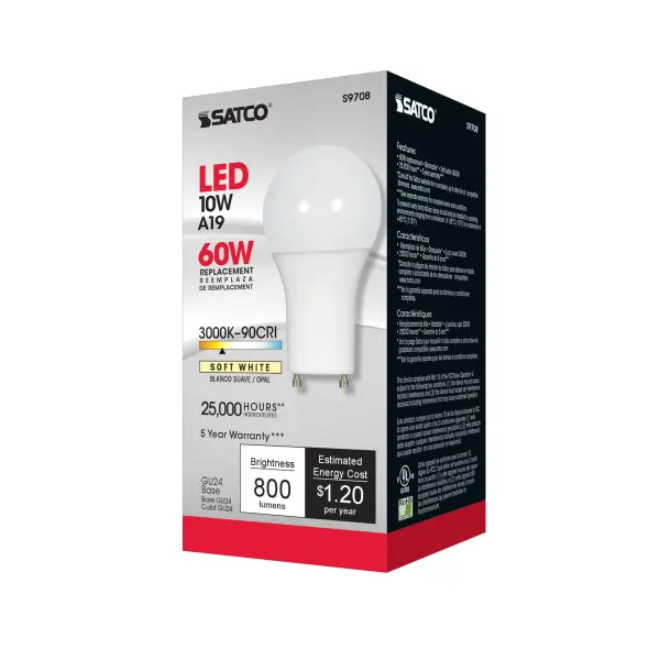 10 Watt - A19 LED - 3000K - GU24 base - 220 deg. Beam Angle - 90CRI - 120 Volt - Image 10