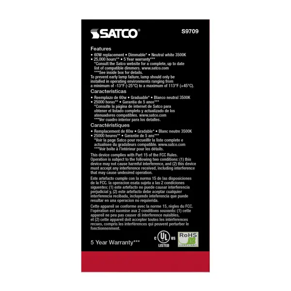 10 Watt - LED A19 - 3500K - Medium base - 120 Volt - 90 CRI - Image 4