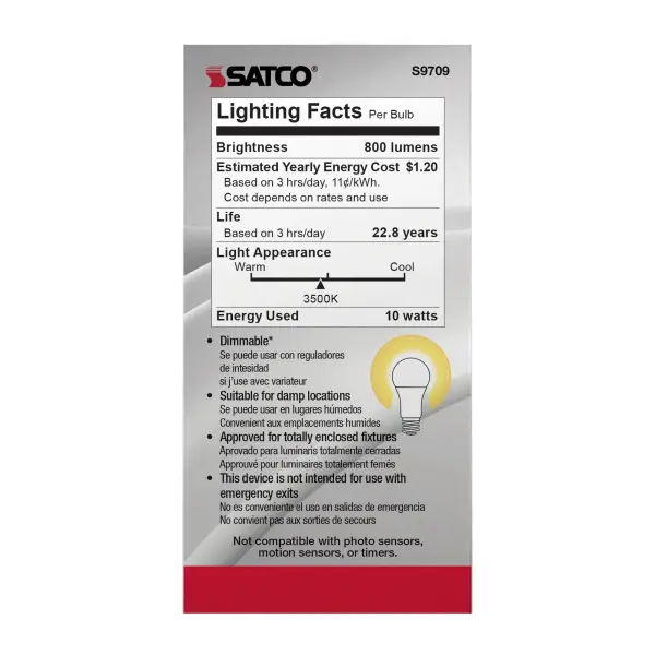 10 Watt - LED A19 - 3500K - Medium base - 120 Volt - 90 CRI - Image 5