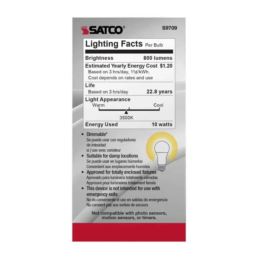 10 Watt - LED A19 - 3500K - Medium base - 120 Volt - 90 CRI - Image 5