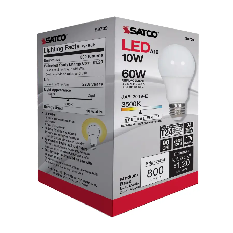 10 Watt - LED A19 - 3500K - Medium base - 120 Volt - 90 CRI - Image 7