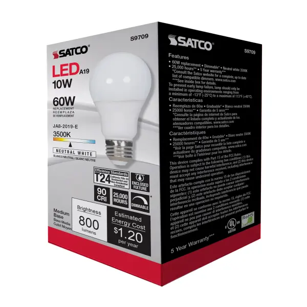 10 Watt - LED A19 - 3500K - Medium base - 120 Volt - 90 CRI - Image 8