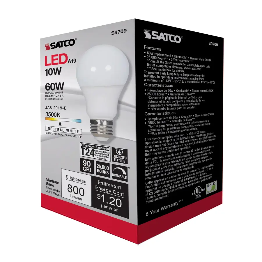 10 Watt - LED A19 - 3500K - Medium base - 120 Volt - 90 CRI - Image 8