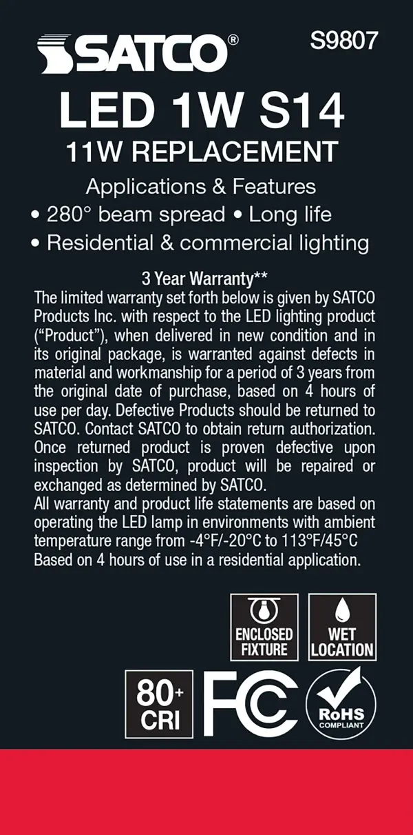 1 Watt LED Filament - S14 - Clear - Medium base - 2700K - 120 Volt - Image 4