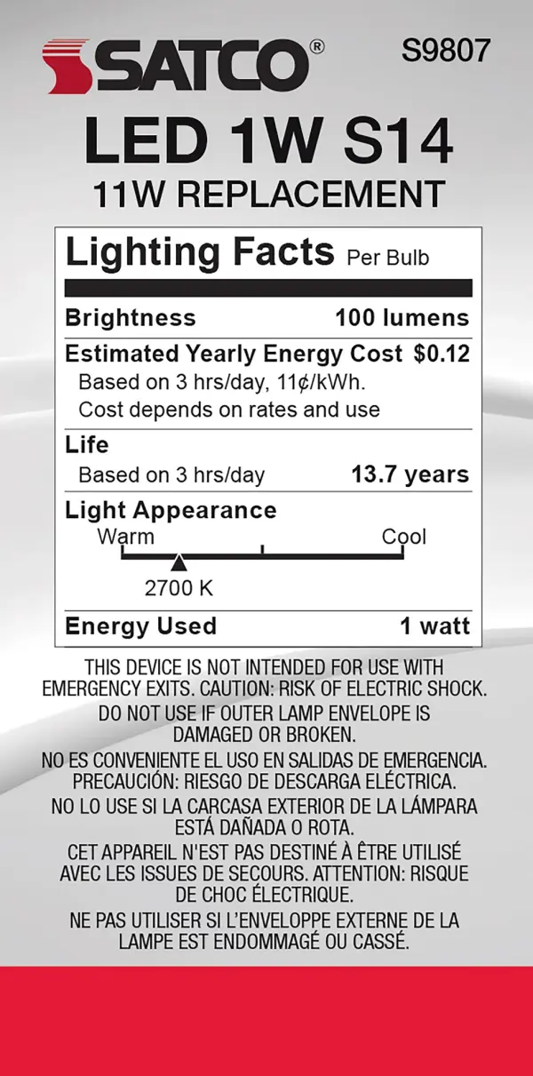 1 Watt LED Filament - S14 - Clear - Medium base - 2700K - 120 Volt - Image 5
