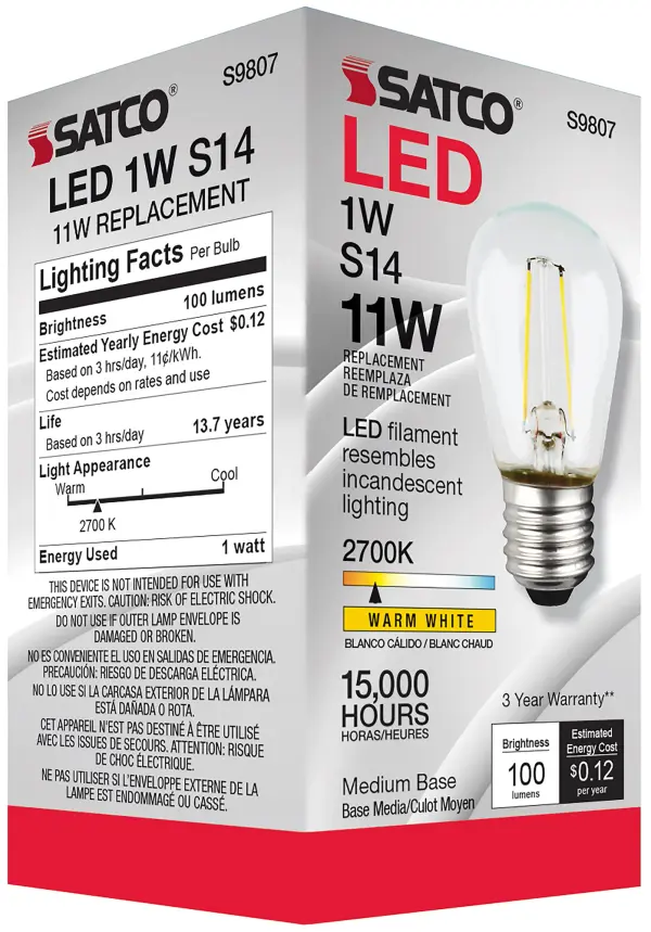 1 Watt LED Filament - S14 - Clear - Medium base - 2700K - 120 Volt - Image 7