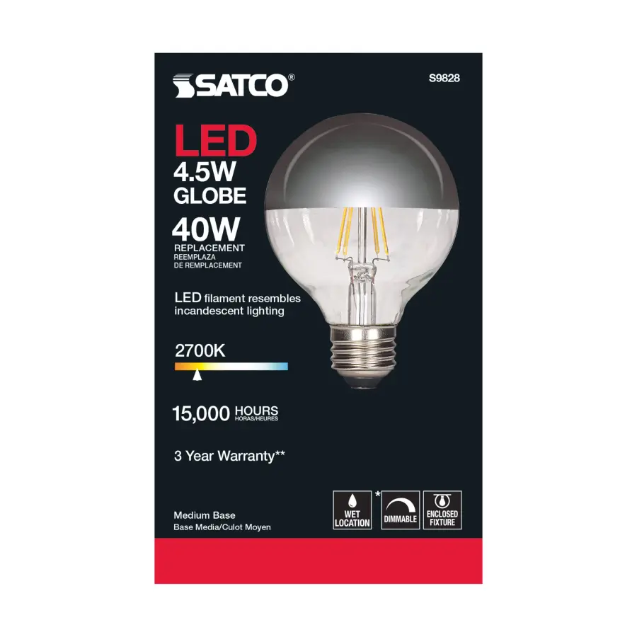 4.5 Watt G25 LED Filament - Silver crown - Medium base - 2700K - 430 Lumens - 120 Volt - Image 4