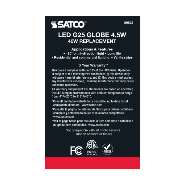 4.5 Watt G25 LED Filament - Silver crown - Medium base - 2700K - 430 Lumens - 120 Volt - Image 5
