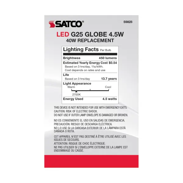 4.5 Watt G25 LED Filament - Silver crown - Medium base - 2700K - 430 Lumens - 120 Volt - Image 6