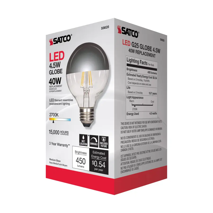 4.5 Watt G25 LED Filament - Silver crown - Medium base - 2700K - 430 Lumens - 120 Volt - Image 7