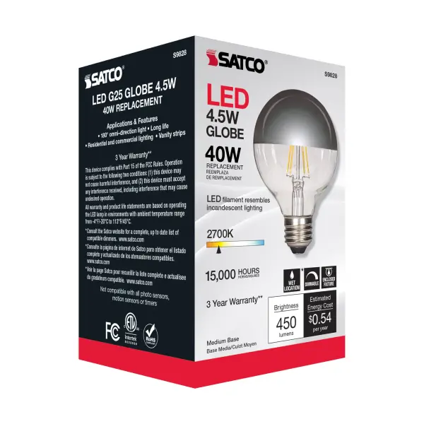 4.5 Watt G25 LED Filament - Silver crown - Medium base - 2700K - 430 Lumens - 120 Volt - Image 8