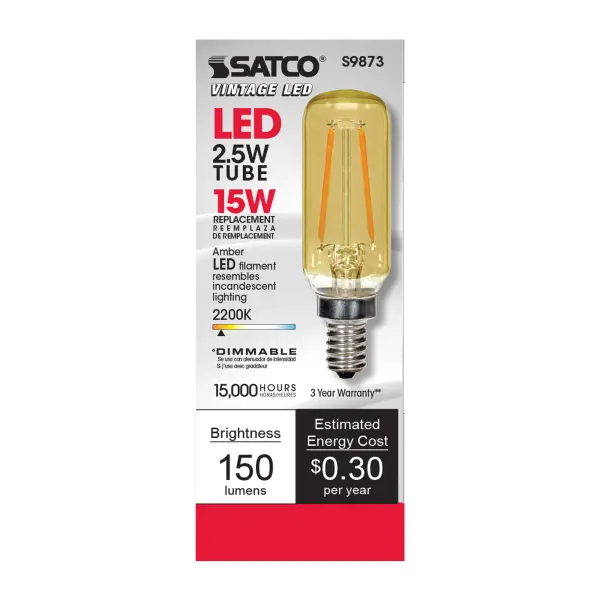 2.5 Watt T6 LED Filament - Amber - Candelabra base - 2000K - 150 Lumens - 120 Volt - alternate view