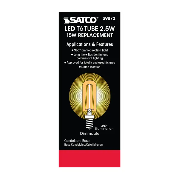 2.5 Watt T6 LED Filament - Amber - Candelabra base - 2000K - 150 Lumens - 120 Volt - Image 5