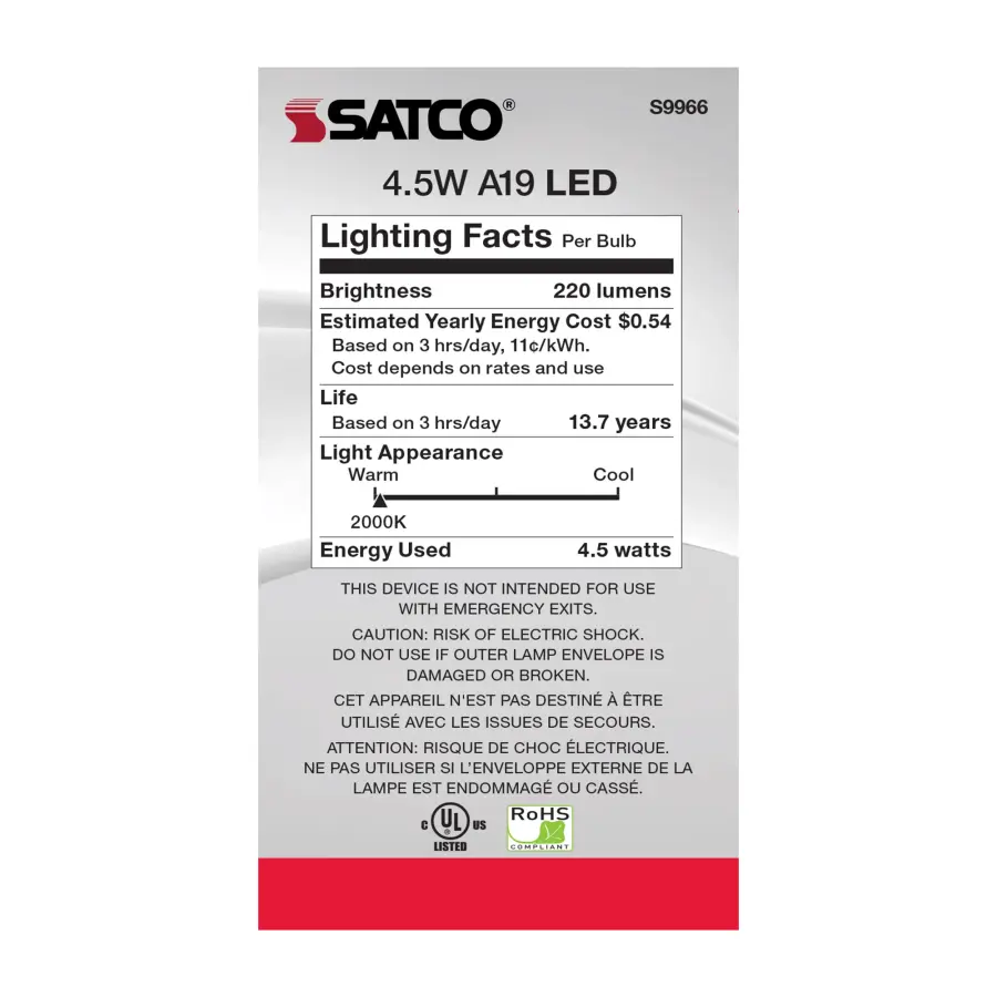 4.5 Watt A19 LED Filament - Amber - Medium base - 2000K - 260 Lumens - 120 Volt - Image 7