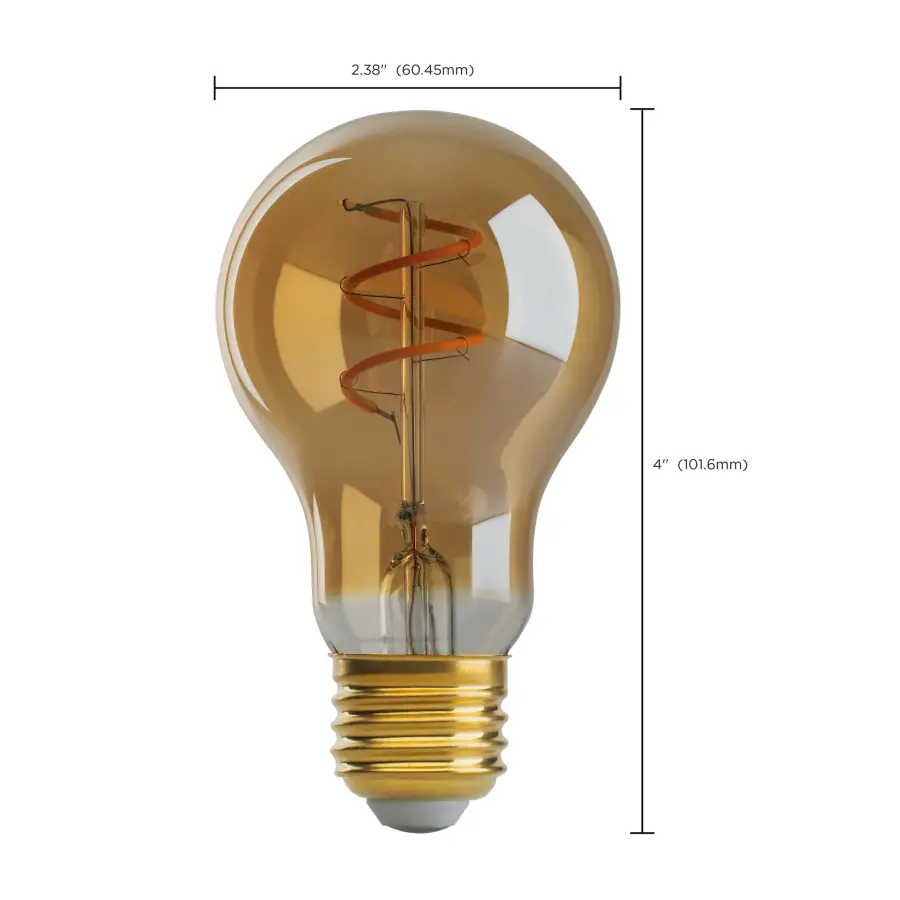 4.5 Watt A19 LED Filament - Amber - Medium base - 2000K - 260 Lumens - 120 Volt - Image 10
