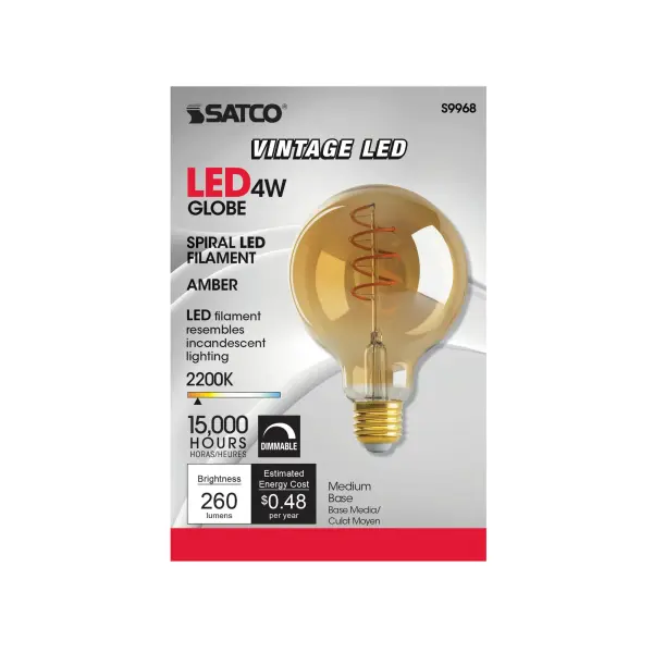 4.5 Watt G30 LED Filament - Amber - Medium base - 2000K - 240 Lumens - 120 Volt - alternate view